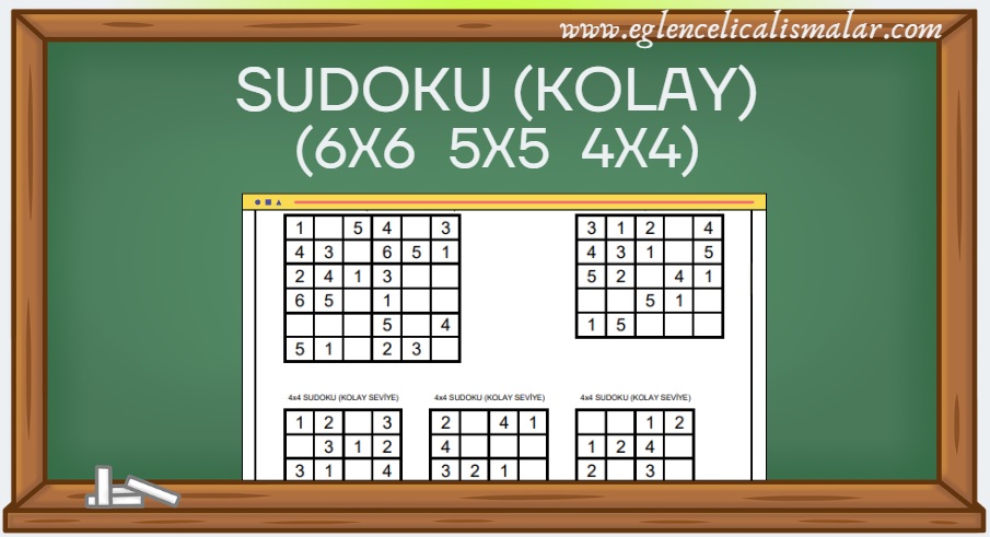karisik sudokular kolay seviye 4x4 5x5 6x6