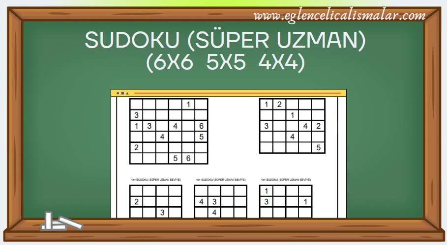 karisik sudokular süper uzman seviye 4x4 5x5 6x6