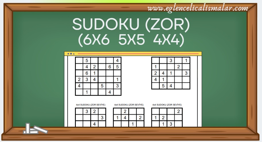 karisik sudokular zor seviye 4x4 5x5 6x6