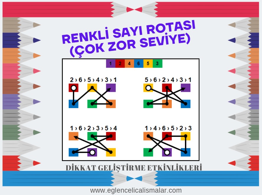 renkli sayi rotası çok zor seviye dikkat gelştirme