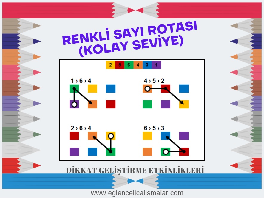 renkli sayi rotası kolay seviye dikkat gelştirme