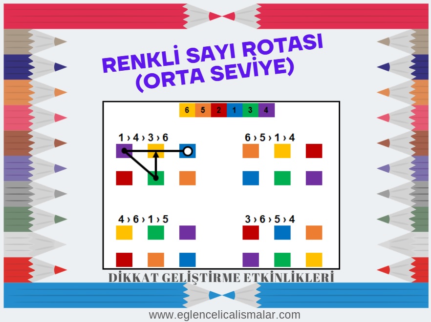 renkli sayi rotası orta seviye dikkat gelştirme