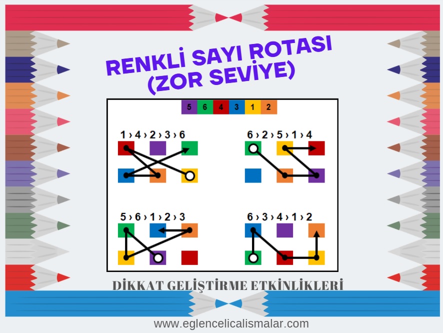 renkli sayi rotası zor seviye dikkat gelştirme
