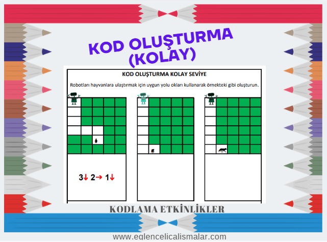 kod olusturma kodlama etkinlikleri kolay seviye